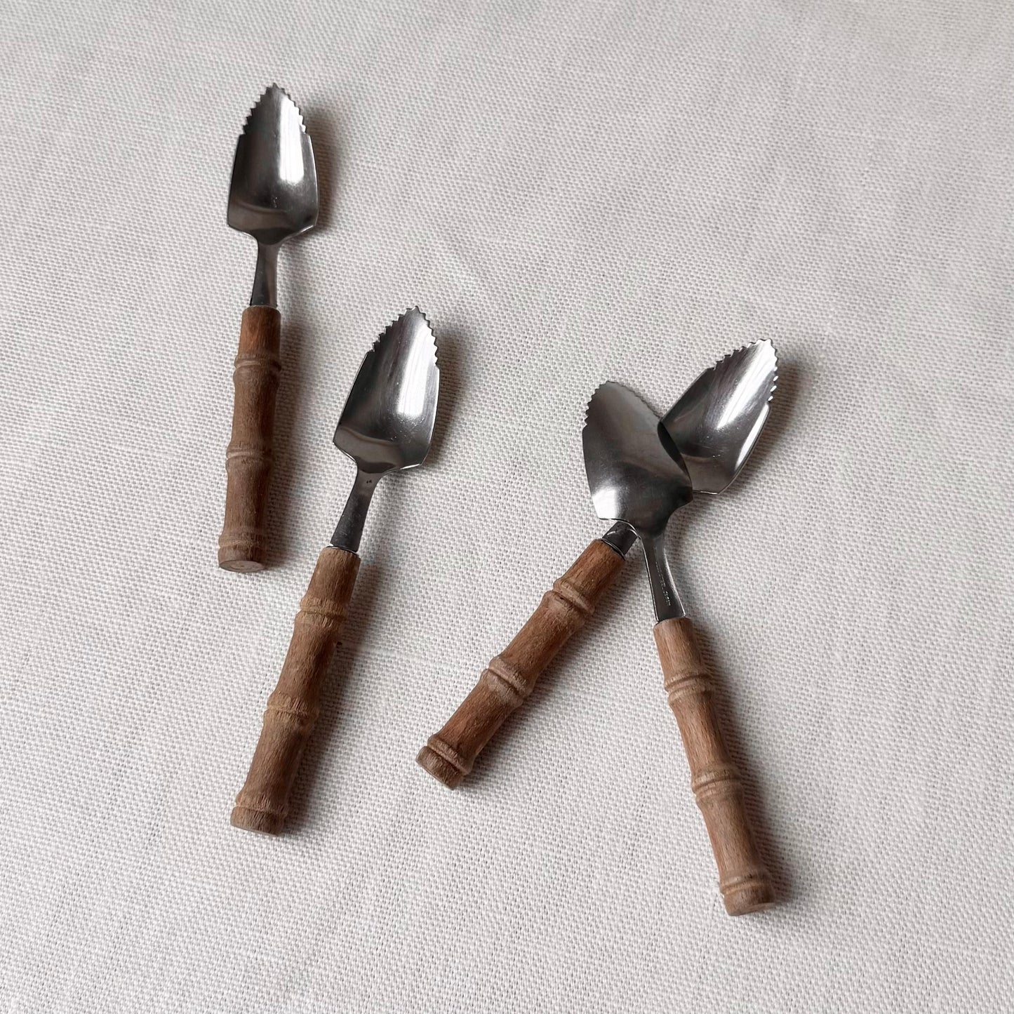 1960's Bamboo Style Wooden Handle Grapefruit Spoon Set