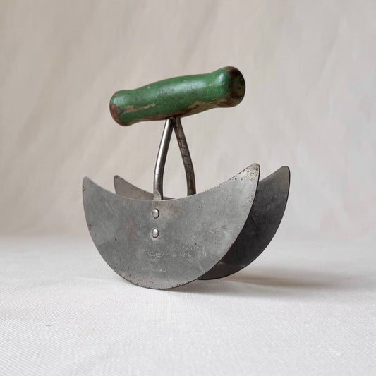 Antique Mezzaluna Green Wooden Handle