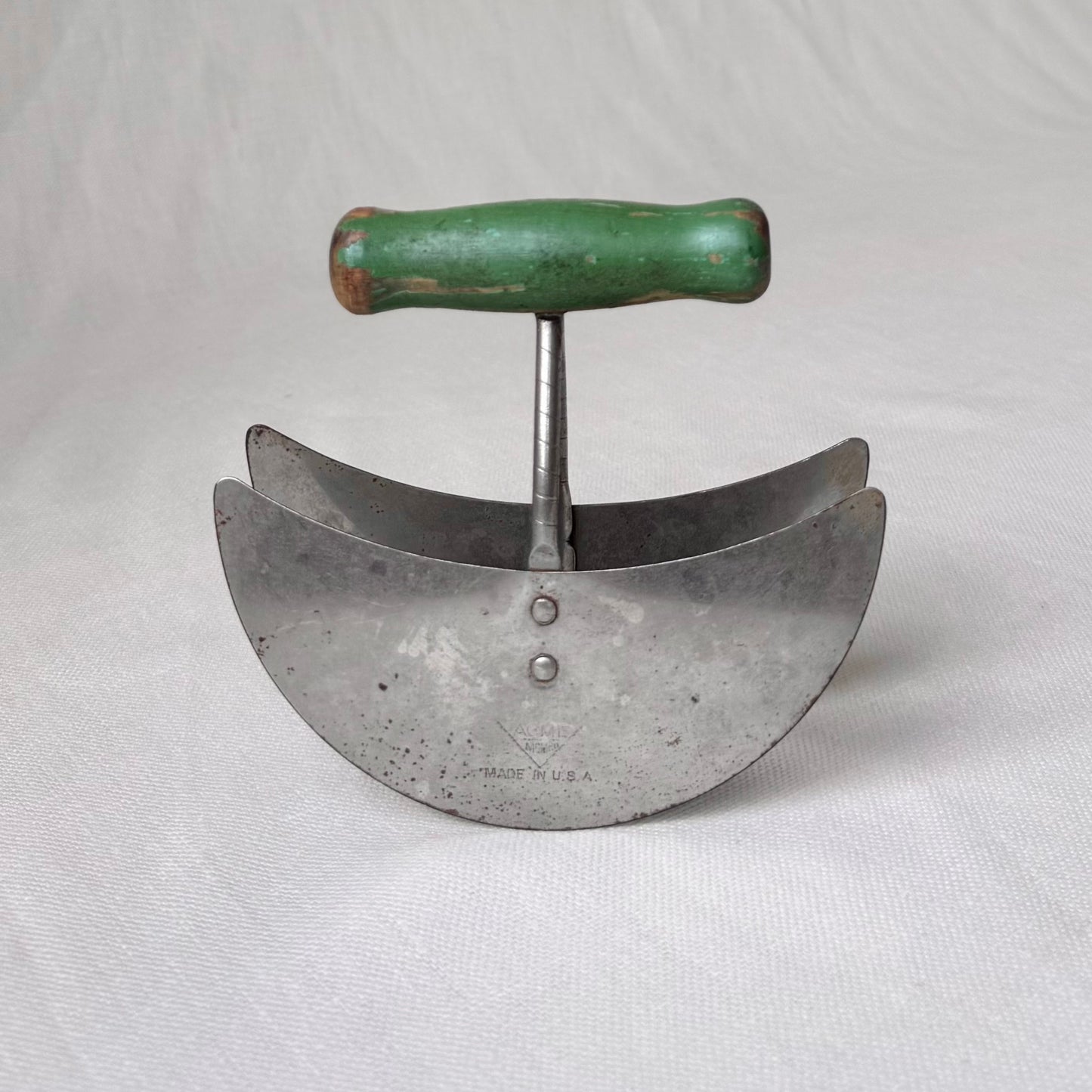 Antique Mezzaluna Green Wooden Handle