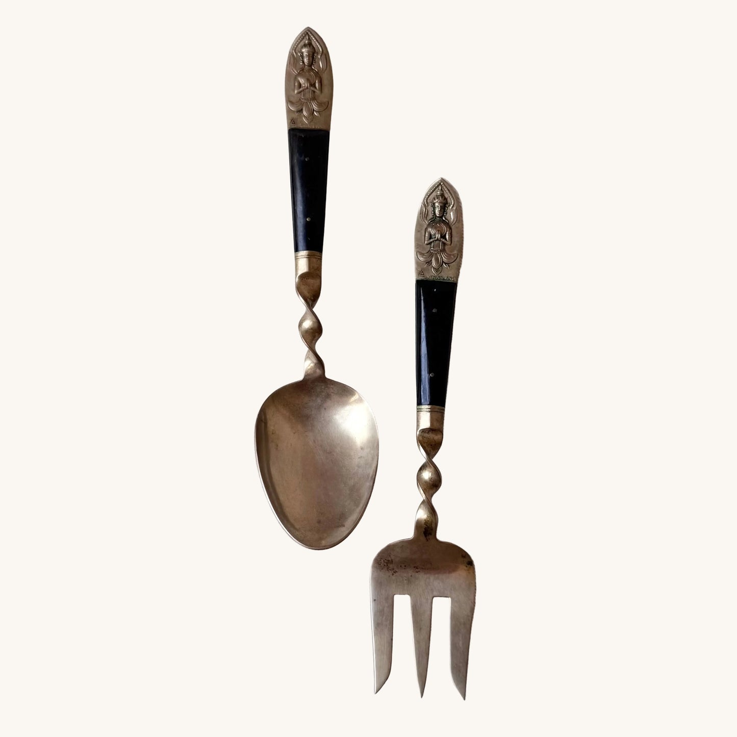 1960's Siam Thailand Brass Salad Servers