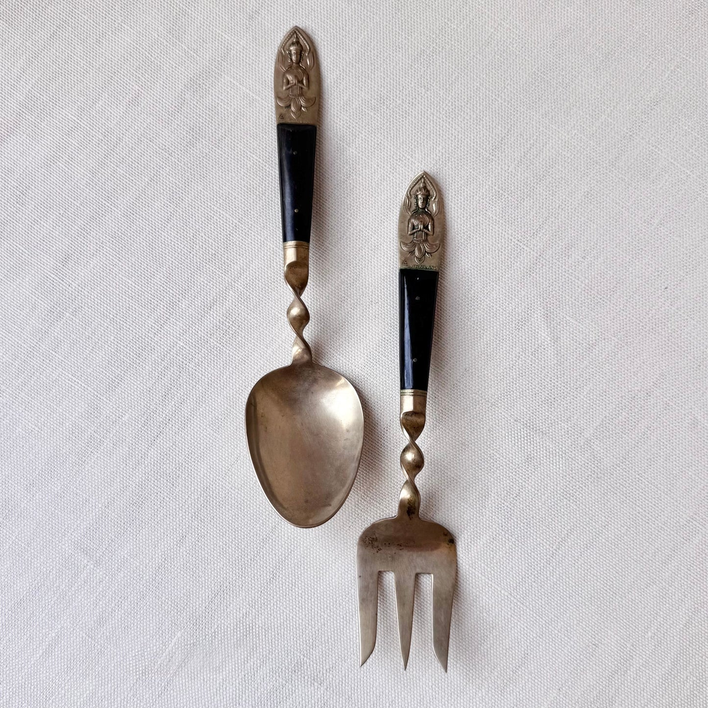 1960's Siam Thailand Brass Salad Servers