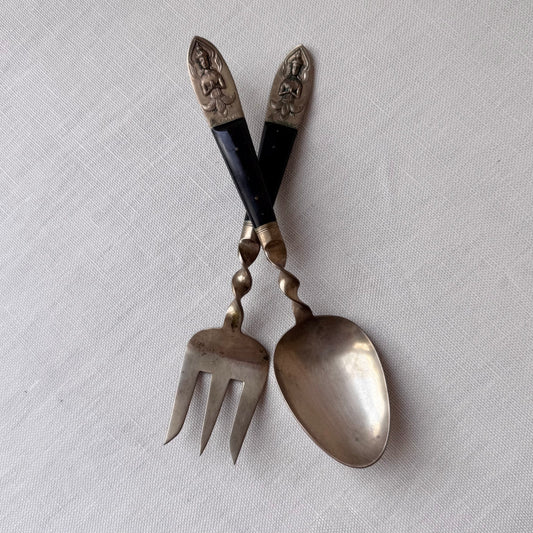 1960's Siam Thailand Brass Salad Servers