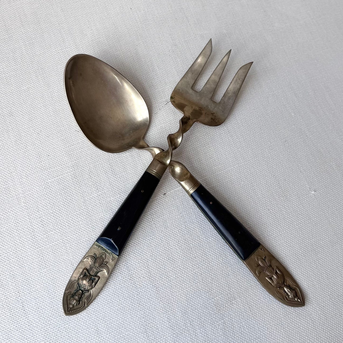 1960's Siam Thailand Brass Salad Servers