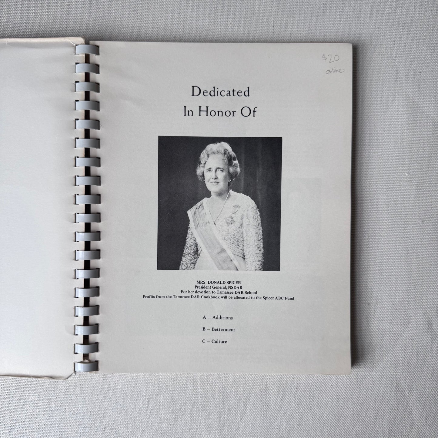 Vintage 'Tamassee Dar School' Cookbook