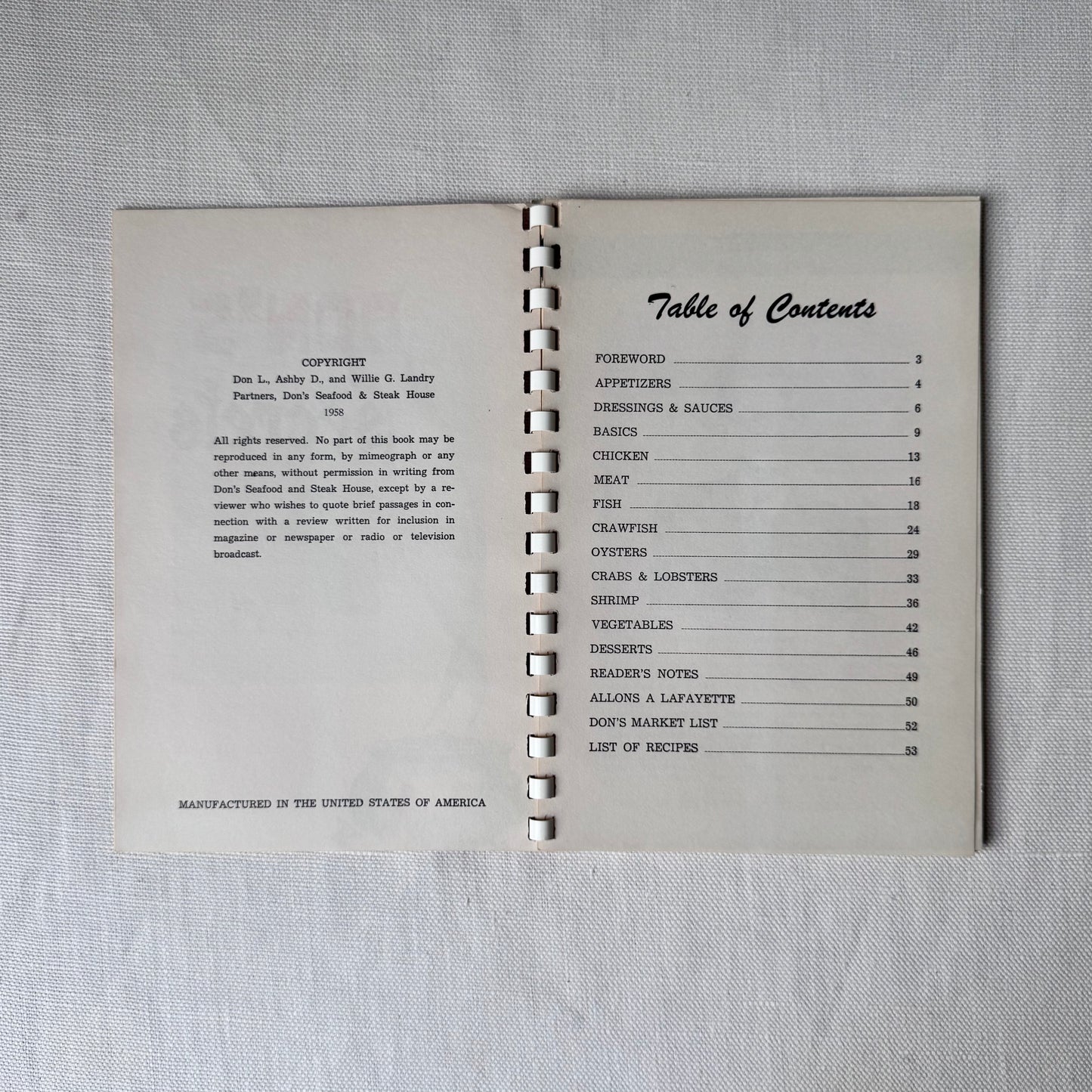 1950's 'Don's Secret's' Cajun Cookbook