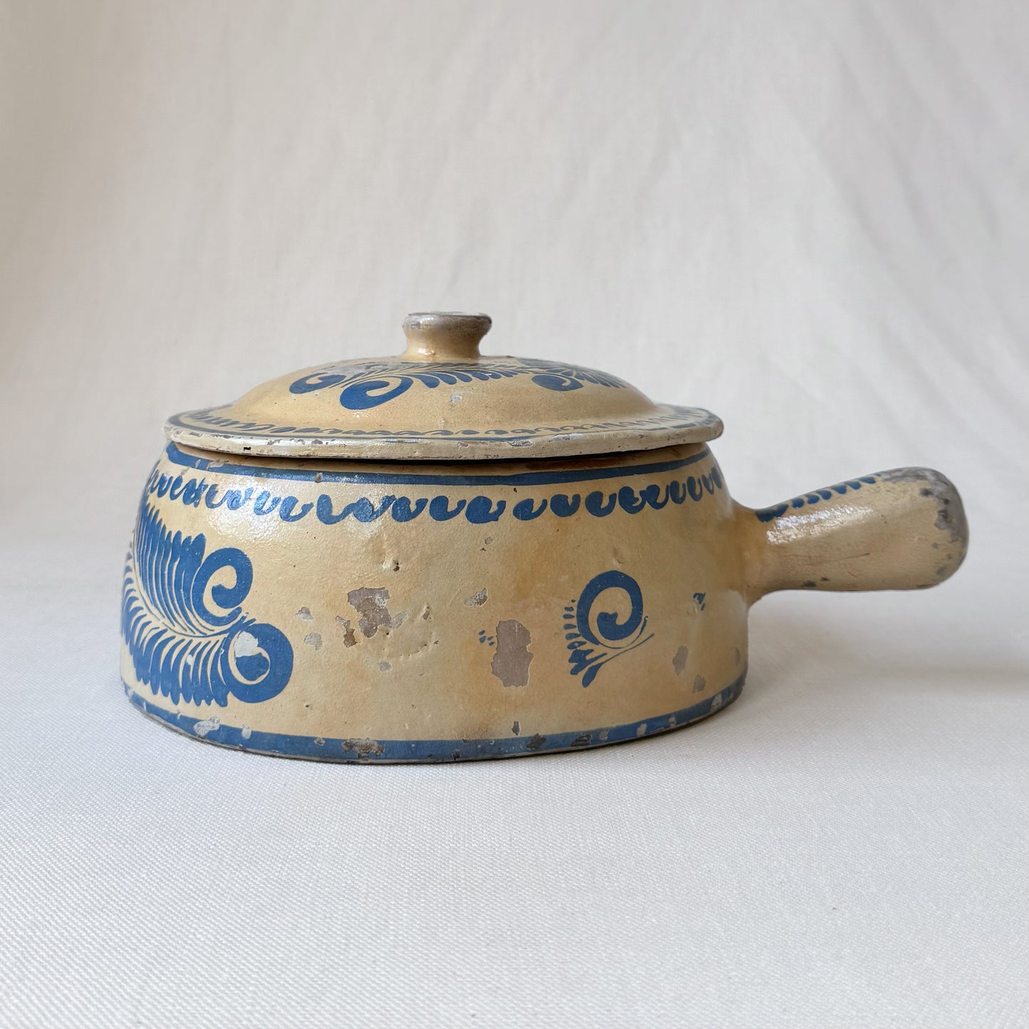 1940's Mexican Hand Painted Blue & Cream Pot