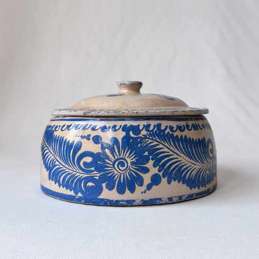 1940's Mexican Hand Painted Blue & Cream Pot
