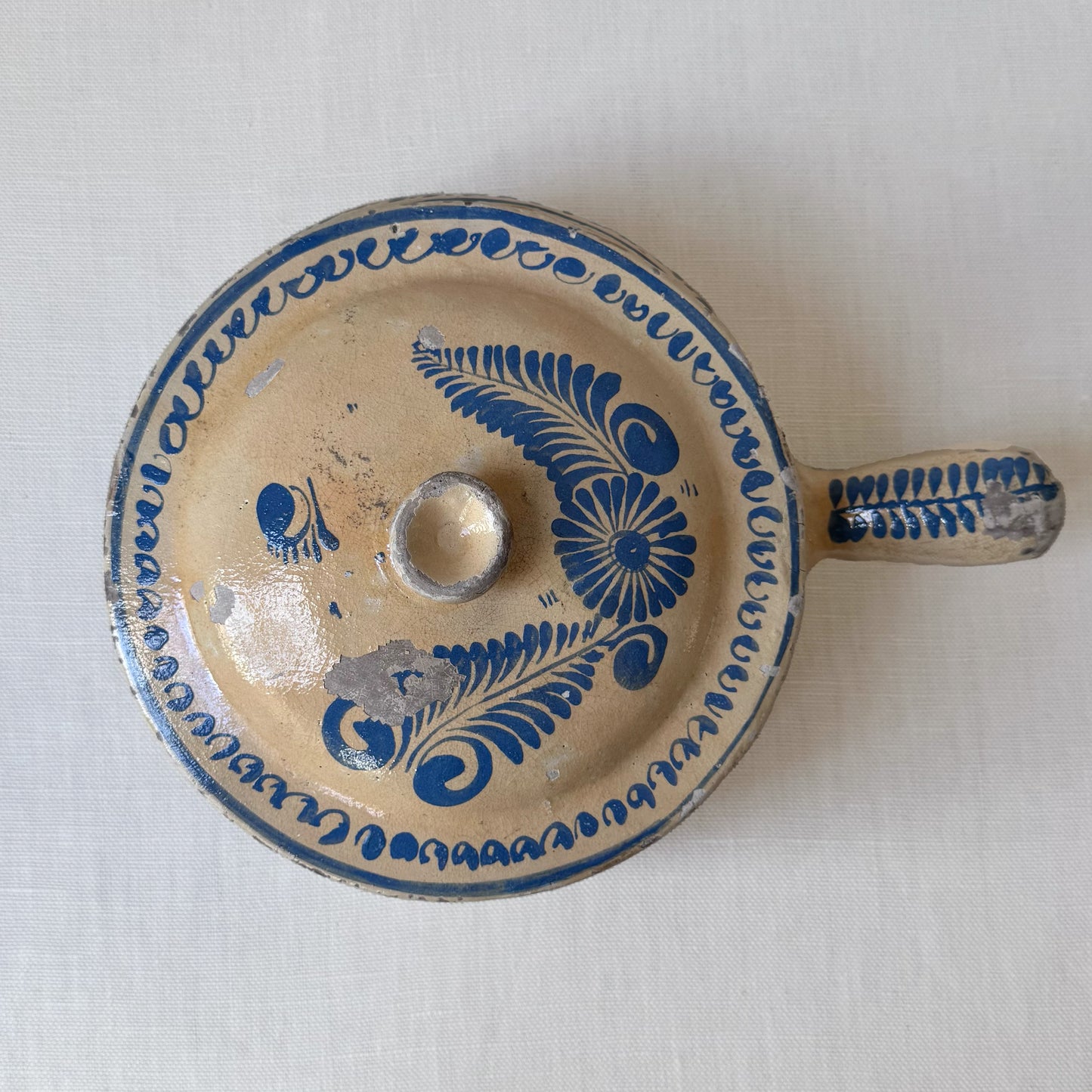 1940's Mexican Hand Painted Blue & Cream Pot