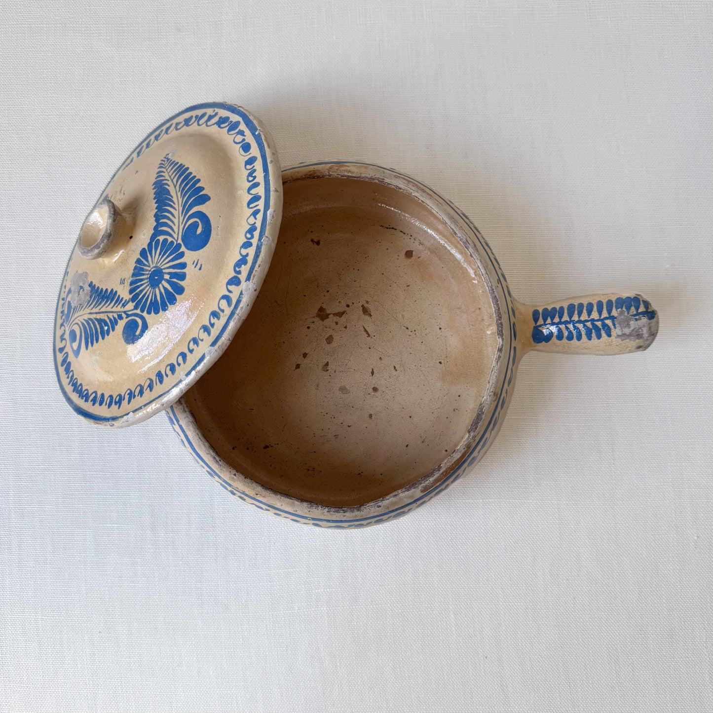 1940's Mexican Hand Painted Blue & Cream Pot