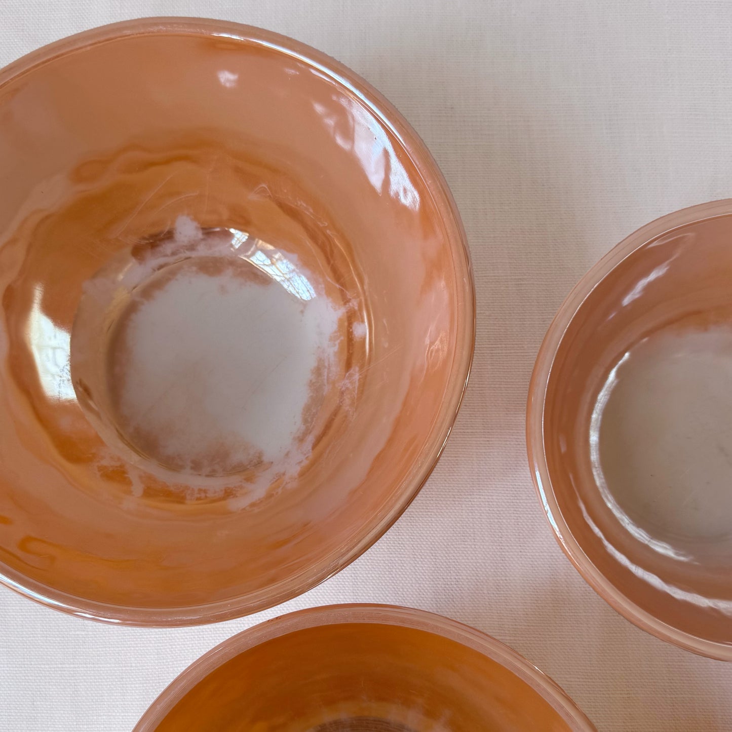MCM Fire King 'Peach Luster Swirl' Bowl Set