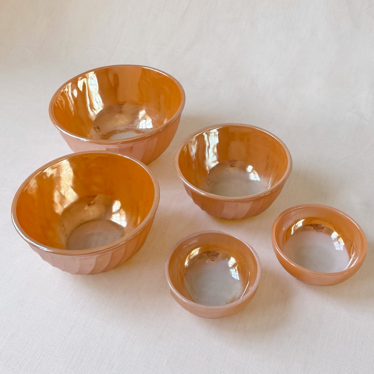 MCM Fire King 'Peach Luster Swirl' Bowl Set