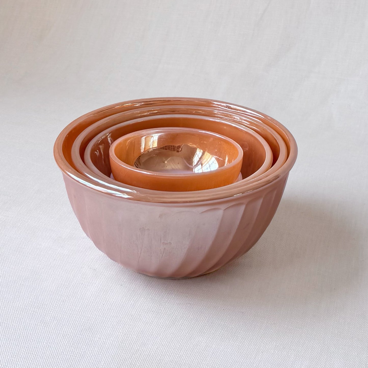 MCM Fire King 'Peach Luster Swirl' Bowl Set