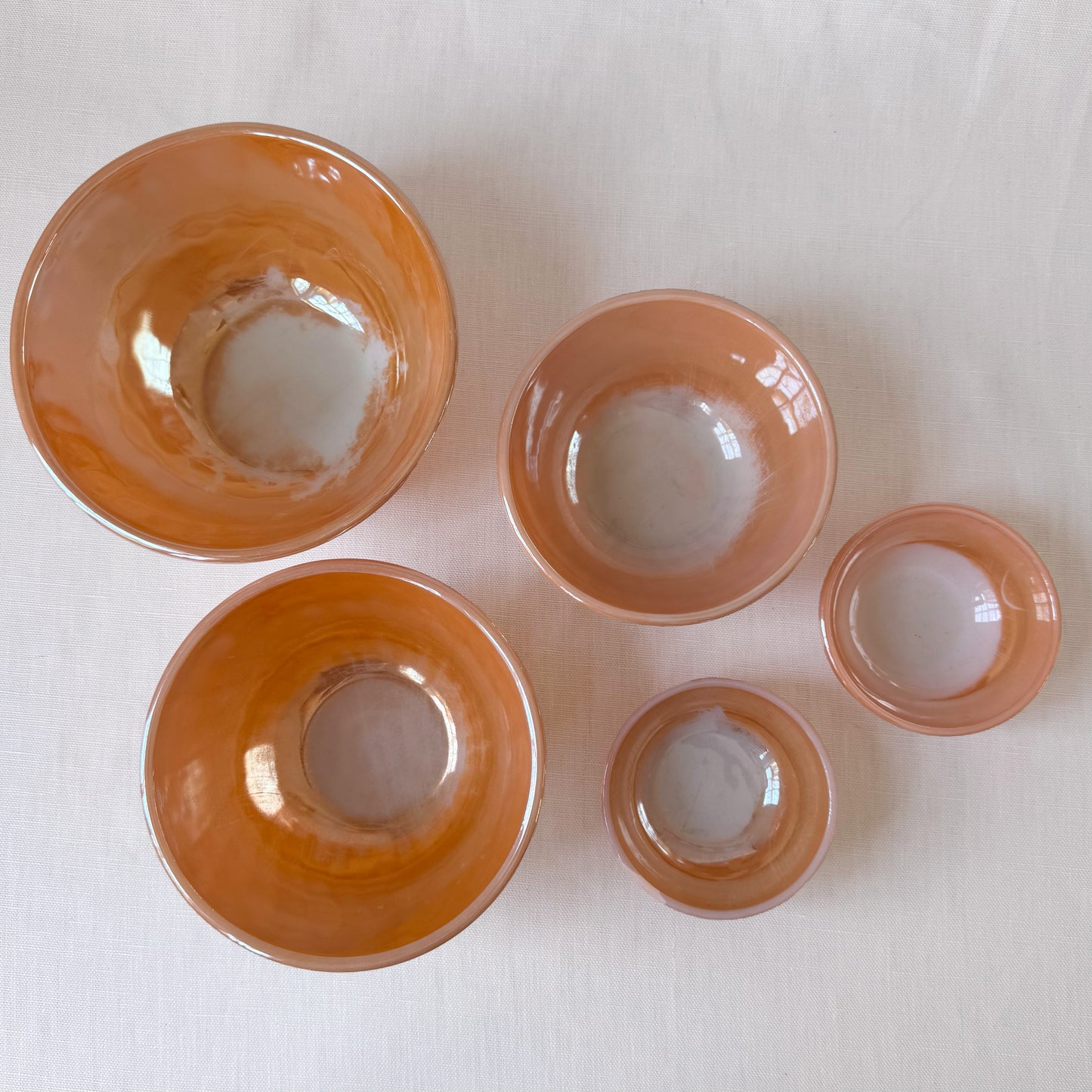 MCM Fire King 'Peach Luster Swirl' Bowl Set