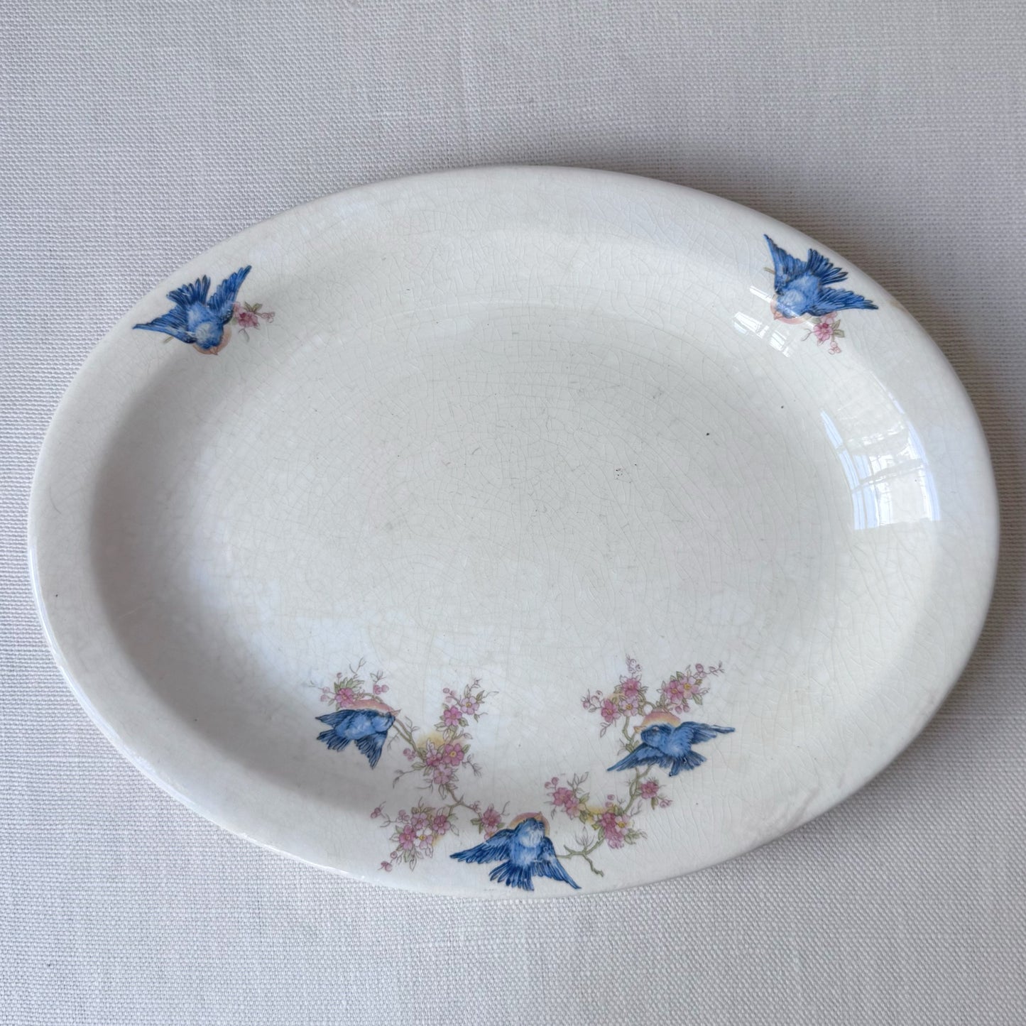 1930's Transfer-ware Bird & Flower Print Oval Platter