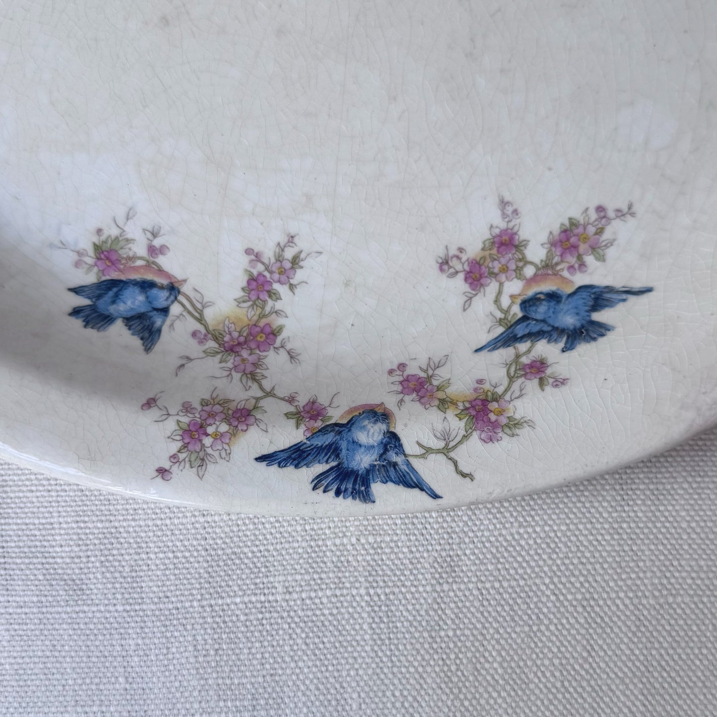 1930's Transfer-ware Bird & Flower Print Oval Platter