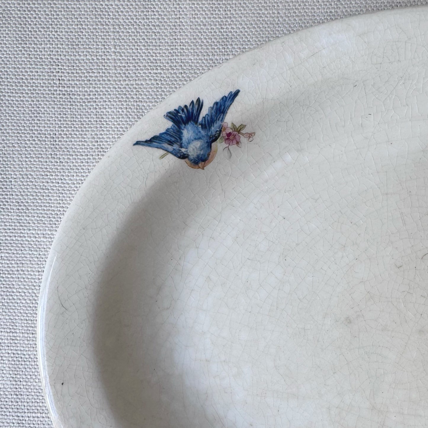 1930's Transfer-ware Bird & Flower Print Oval Platter