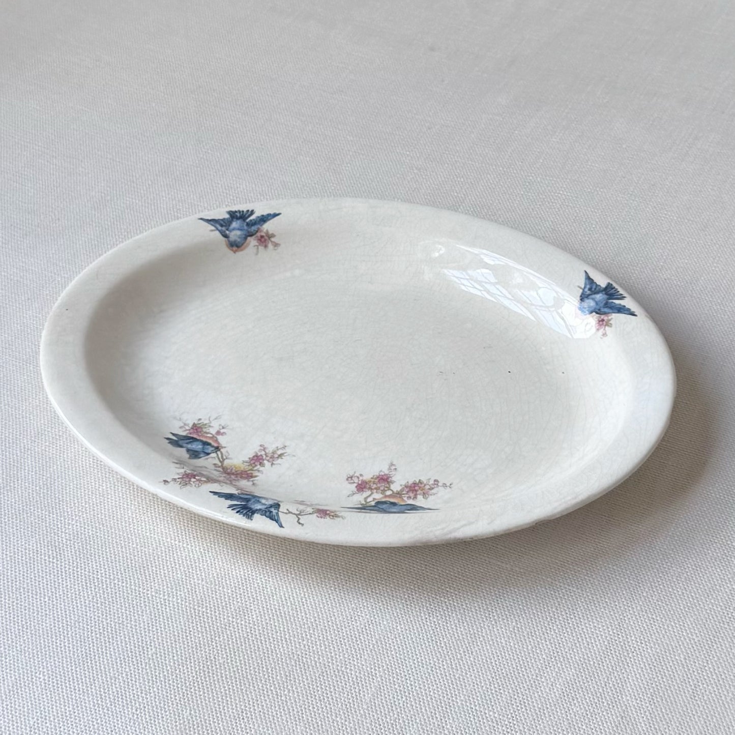 1930's Transfer-ware Bird & Flower Print Oval Platter