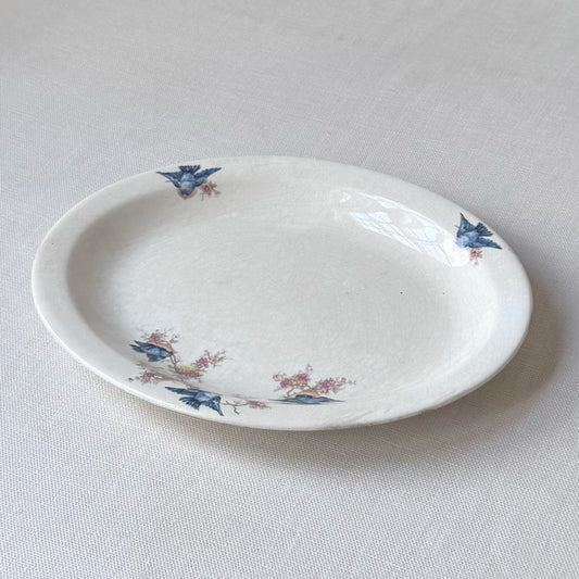 1930's Transfer-ware Bird & Flower Print Oval Platter