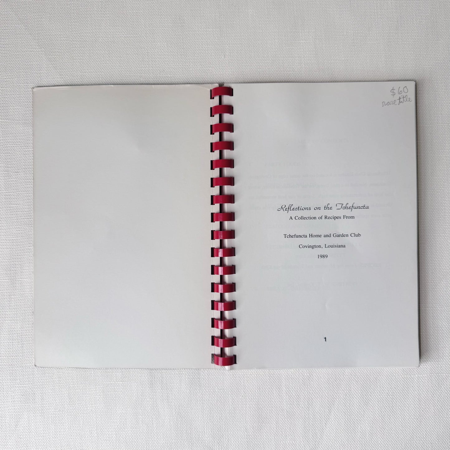 1980's 'Reflections on the Tchefuncta' Vintage Cookbook