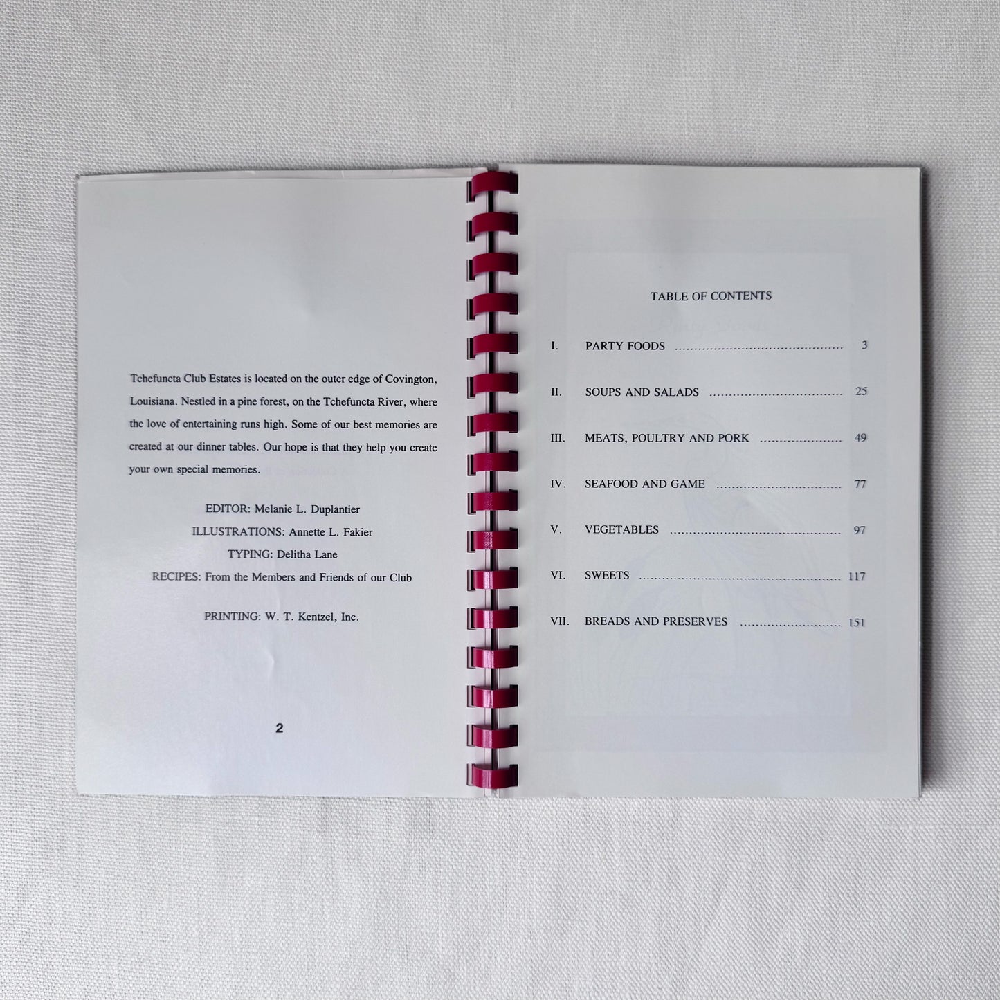 1980's 'Reflections on the Tchefuncta' Vintage Cookbook