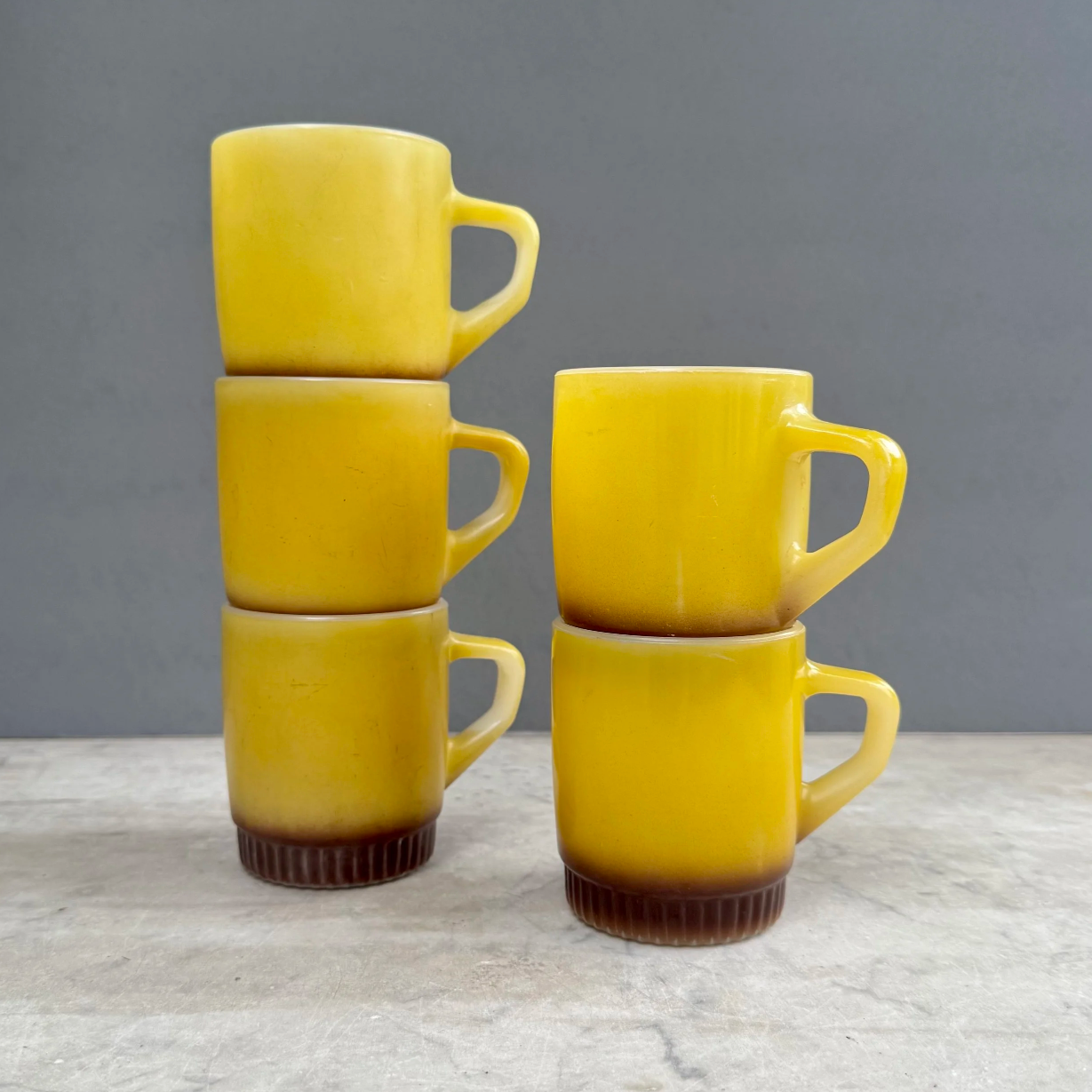'Anchor Hocking' Yellow Stackable Mugs