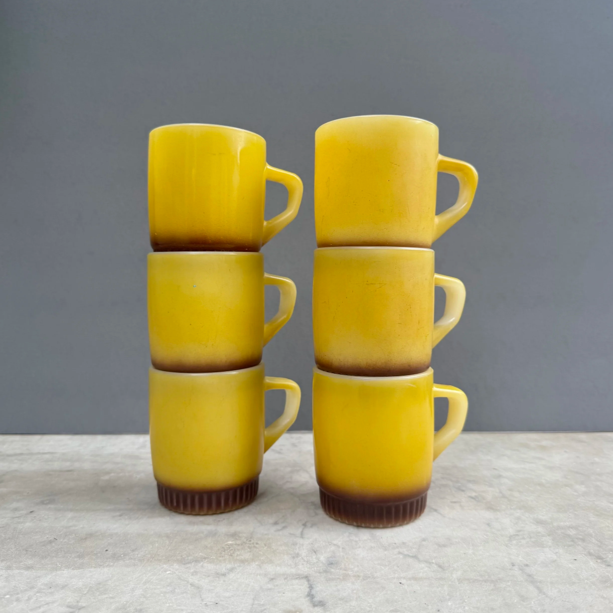 'Anchor Hocking' Yellow Stackable Mugs