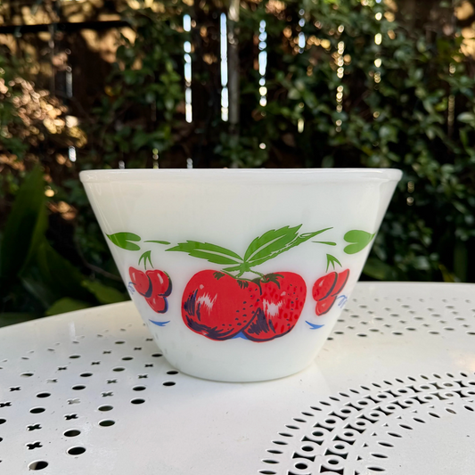 1950's 'Fire King' Apples & Cherries Milk Glass Nesting Bowls Set of 3