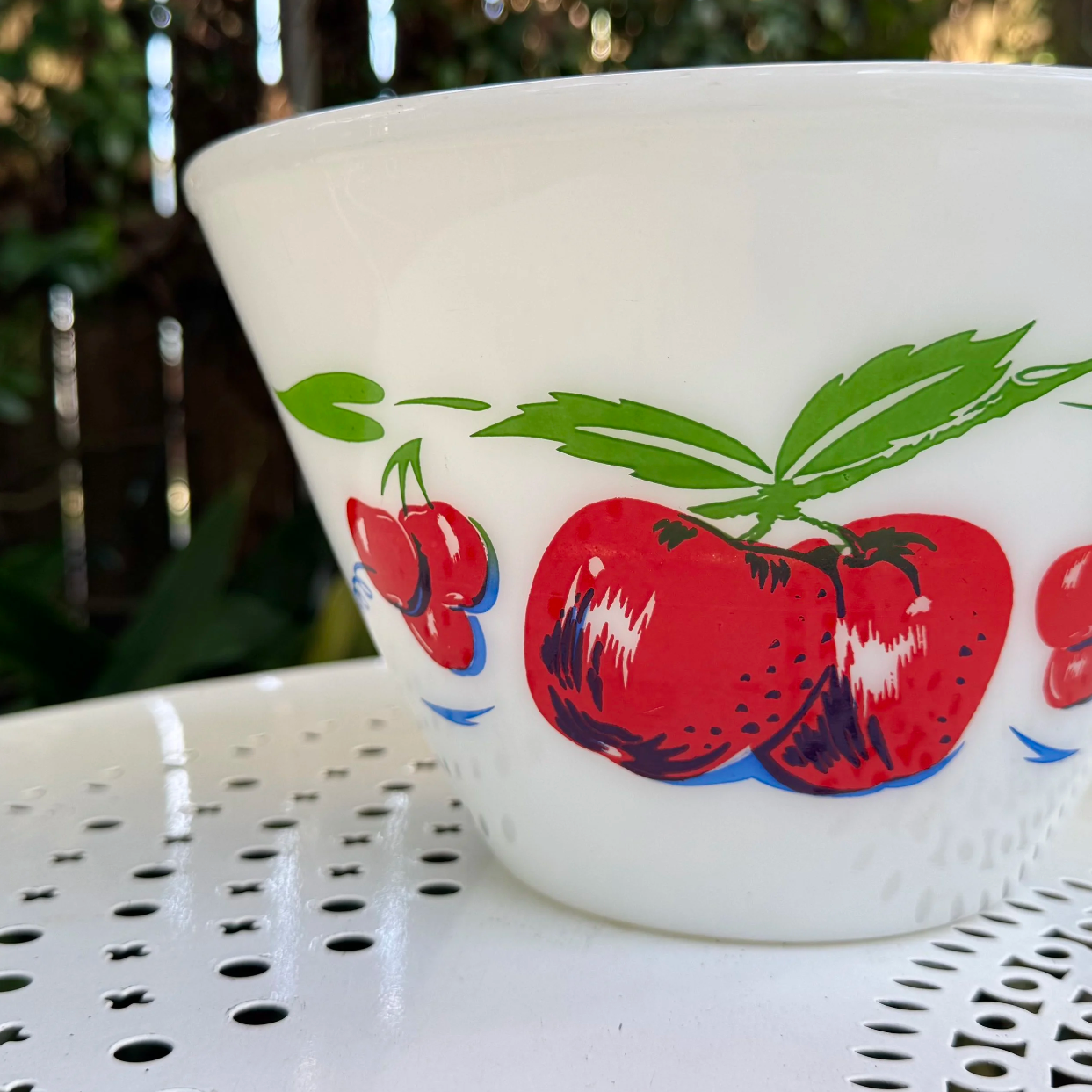 1950's 'Fire King' Apples & Cherries Milk Glass Nesting Bowls Set of 3