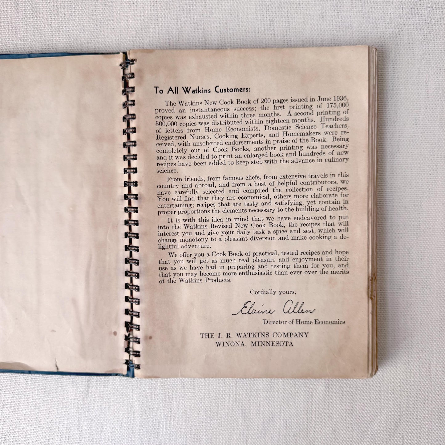 1930's Watkins Cookbook