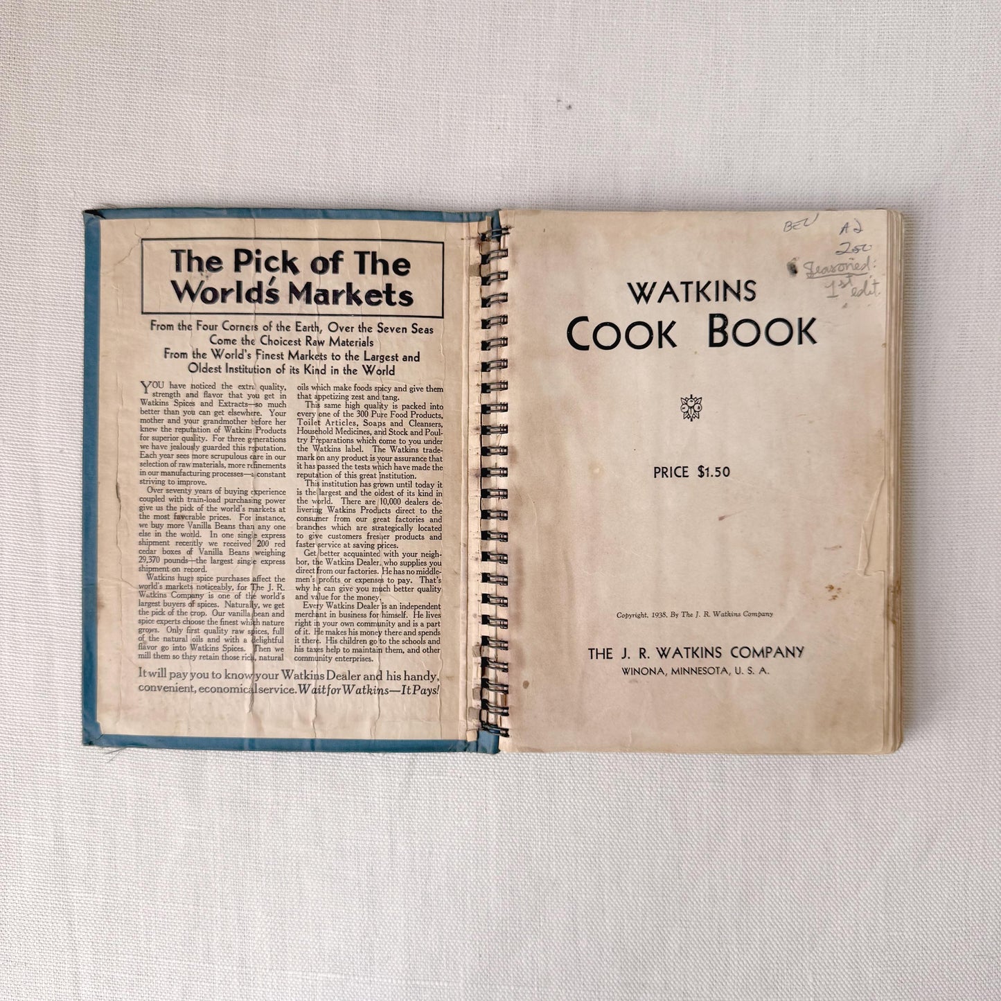 1930's Watkins Cookbook