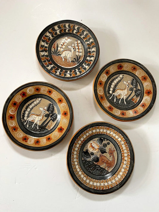 Hand Painted Earthenware Deer/ Critter Plates Set